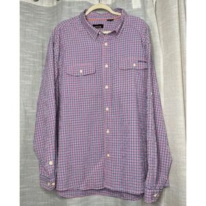 Orvis River Guide‎ Shirt Seer Sucker Plaid Button Front Red Blue Men's Size XXL
